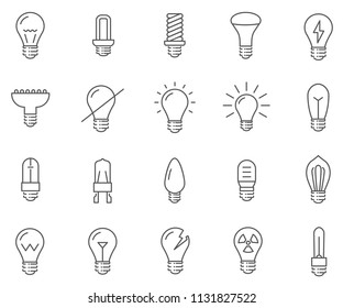 Set of bulb Related Vector Line Icons. Includes such Icons as lamp, light, lantern, diode and more.