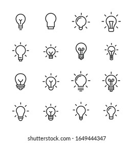 Conjunto de iconos de línea vectorial relacionados con la bombilla. Paquete de símbolos lineales Premium. Ilustración vectorial aislada en un fondo blanco. Símbolos web para sitios web y aplicaciones móviles. Diseño moderno. 