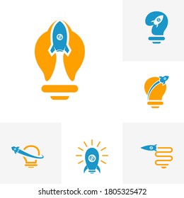 Set of Bulb Rocket logo icon vector template, Creative design, Symbol