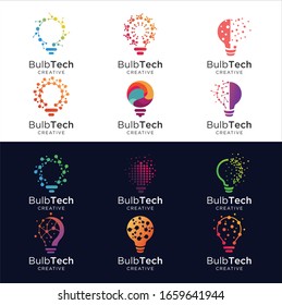 Set Of Bulb Tech Logo Icon . Bulb Logo Design Colorfull . Idea Creative Light Bulb Logo . Bulb Digital Logo Technology Idea