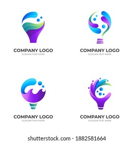 logotipo del agua de la bombilla, bulbo y agua, logotipo combinado con un estilo 3d colorido