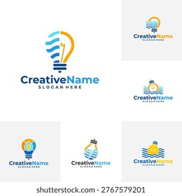 Set of Bulb water logo design vector template, Creative bulb water waves logo concepts illustration