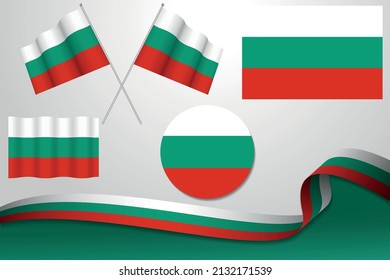 Juego De Banderas De Bulgaria En Diferentes Diseños, Icono, Banderas Con Banda Con Fondo.