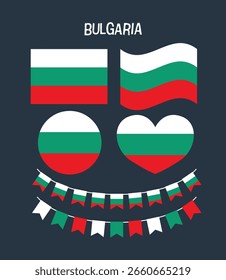 Conjunto de bandeiras da Bulgária em vários formatos e estilos, perfeito para visuais culturais, projetos educacionais, temas internacionais e projetos gráficos patrióticos