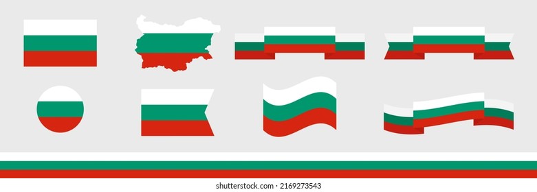 Set of Bulgarian flags, ribbons, symbols. Vector illustration