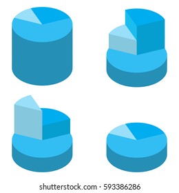 Set Of Bulk Blue Isometric Pie Charts. Elements Of Infographics For Business. Vector