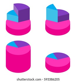 Set of bulk red and blue isometric pie charts. Elements of infographics for business. Vector