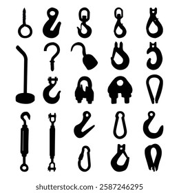 Set of Bulk-buy Screw Hooks, Pirets Hook, Ship Hook, Sailing Hook black silhouettes illustration Vol 01