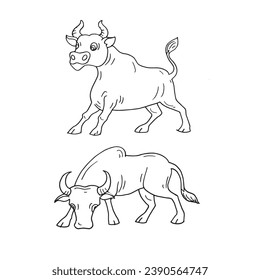 Set of bull cartoon hand drawn illustration vector