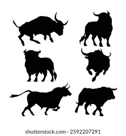 Set of Bull. cattle black silhouettes illustration on white background Vol 01