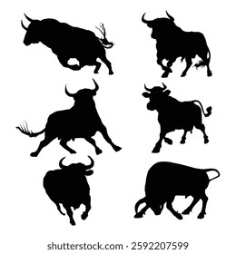 Set of Bull. cattle black silhouettes illustration on white background Vol 03