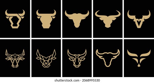 Set of Bull, Cow, Angus, Cattle Head Vector Icon Logo Template