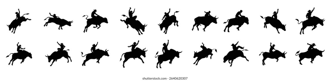 Set of bull riding vector illustration