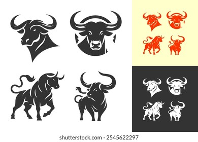 Set of Bull silhouette symbol. Minimal design. Fit for logo, symbol, brand, mark, merch. Vector Eps 10.