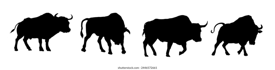 Set of bull silhouette - vector illustration	