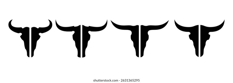 set of bull skull vector illustration. bison skull silhouette logo design