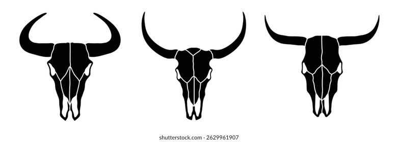 set of bull skull vector illustrations. bison skull silhouette design on white background