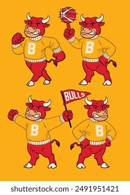 Set of Bull Sport Mascot Vintage Style