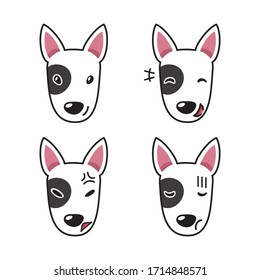 Set of bull terrier dog faces showing different emotions for design.