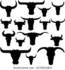 Set of bull vector icon set. Horned bull cow vector icon.