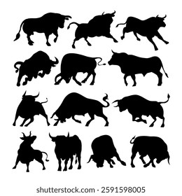 set of bull vector silhouette