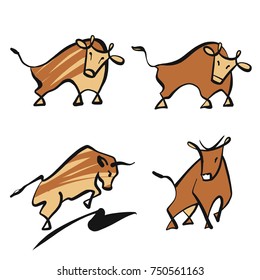 Set of bull vector template image isolated on white background. Sketch illustration.