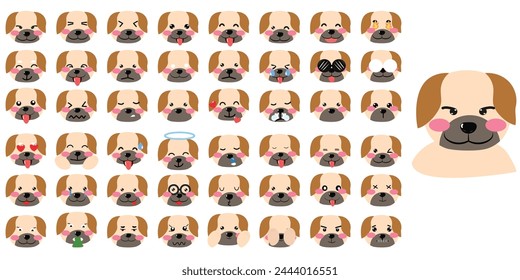 set of bulldog emoticon element isolated on white background