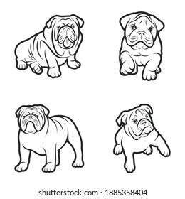 Set of a bulldog logo vector illustration template, outline of a bulldog