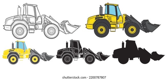 Set of Bulldozer in isolate on a white background. Construction equipment. Vector illustration.