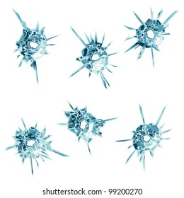 Set of Bullet Holes in Glass. Vector Illustration