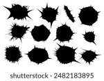 Set of bullet holes. Set of Ink Blots. Set of cracks. Black ink or paint splashes vector. Paint splash or splat, splattered ink, dirty blots artistic elements. Fragment Splinter. quotes background