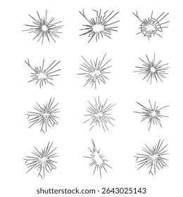 Set of bullet holes and shattered glass effects. Ideal for action, crime, or destruction-themed designs.
