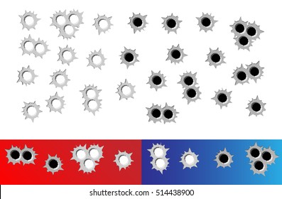 Set Bullet Holes, Target Shooting, Isolated Vector Illustration