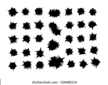 Set Bullet Holes, Target Shooting, Isolated Vector Illustration