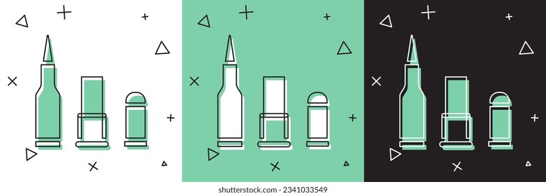 Set Bullet icon isolated on white and green, black background.  Vector