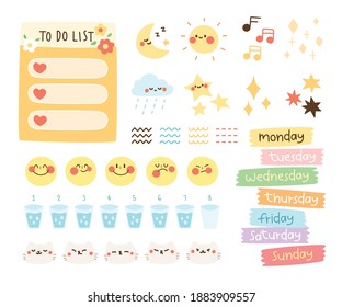 Set of bullet journal elements. For decorate planner or diary. 