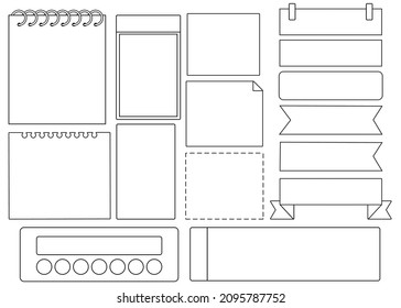 Set von Bullet Journal-Vektorelementen für Planer, Notizbuch, Tagebuch. Doodle-Banner einzeln auf weißem Hintergrund. Hinweise, Liste, Rahmen.