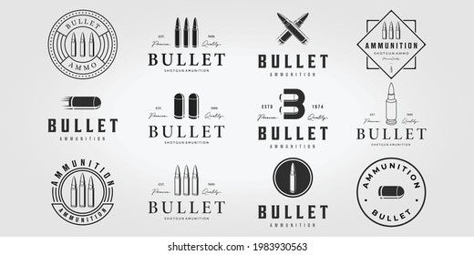 Set Bullet Logo Vintage Vector, Illustration Design of Letter B Bullet Ammunition Logotype Bundle