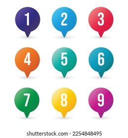 Set of bullet points numbers from one to eight in gradient shapes	
