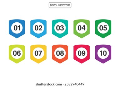 set of Bullet points numbers. Steps, tag icons. Numbers marker. Color Number vector  template