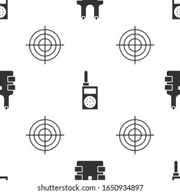 Set Bulletproof vest for protection from bullets , Walkie talkie  and Target sport for shooting competition on seamless pattern. Vector