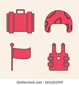 Set Bulletproof vest for protection from bullets , Military ammunition box, Military helmet  and Flag  icon. Vector