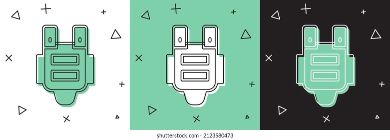 Set Bulletproof vest for protection from bullets icon isolated on white and green, black background. Body armor sign. Military clothing.  Vector