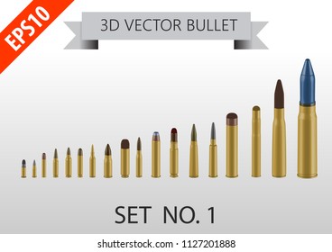 Set of bullets military ammo various type collection 1 3d vector illustration