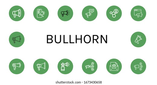 Set of bullhorn icons. Such as Megaphone, Promotion, Loudspeaker, Horn, Announcement, Announce , bullhorn icons