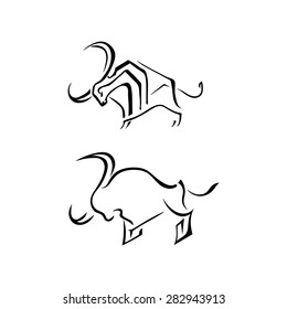 Set bulls elements for design isolated on white background. Vector illustration. Big horn cloven-hoofed.