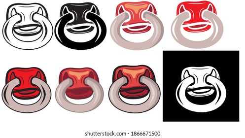 Set of Bull's nose with a ring in isolate on a white background. Vector illustration.