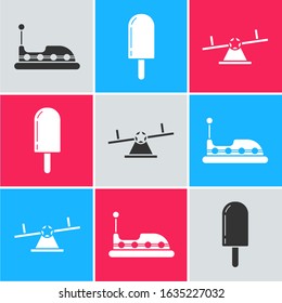 Set Bumper car, Ice cream and Seesaw icon. Vector