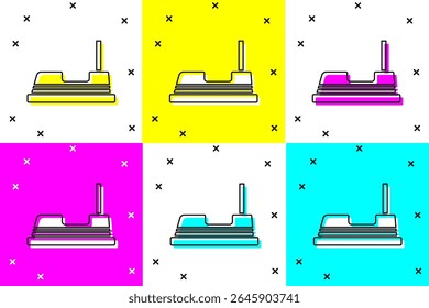 Set Bumper car icon isolated on color background. Amusement park. Childrens entertainment playground, recreation park.  Vector
