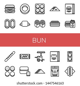 Set of bun icons such as Cheeseburger, Cracknels, Bagel, Croissant, Burger, Bun, Sandwich, Bread, Baguette, Burger bun, Hot dog ,